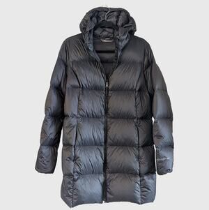 Eddie Bauer Luna Peak Down Parka Large Black Hooded Puffer Winter Coat